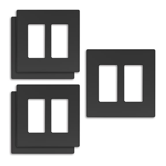 2-Gang Screwless Decorative Wall Plates, Mid-Size 4.88" height x 4.94" length Unbreakable Thermoplastic Faceplate Cover for Decorator Receptacle Outlet & Switch, UL Listed (5 Pack, Black)