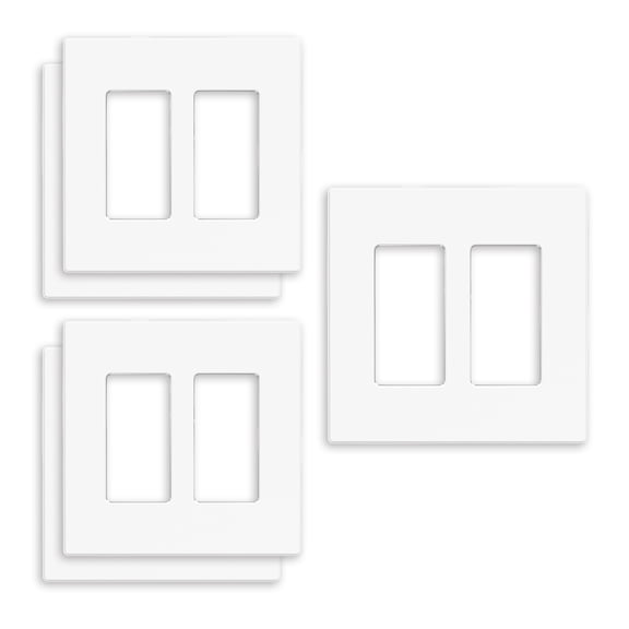 2-Gang Screwless Decorative Wall Plates, Mid-Size 4.88" height x 4.94" length Unbreakable Thermoplastic Faceplate Cover for Decorator Receptacle Outlet & Switch, UL Listed (5 Pack, White)