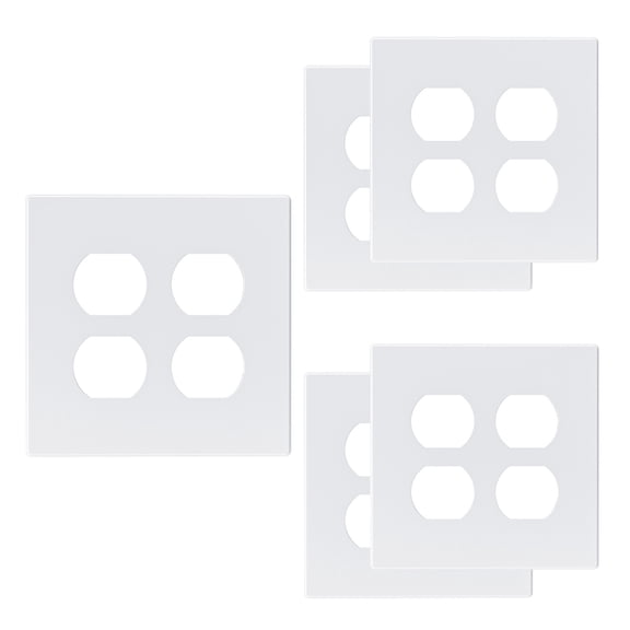 ELEGRP 2-Gang Screwless Duplex Wall Plates, Mid-Size Unbreakable Thermoplastic Faceplate Cover for Duplex & Combination Receptacle Wall Outlet & Duplex Toggle Switch, UL Listed (5 Pack, White)