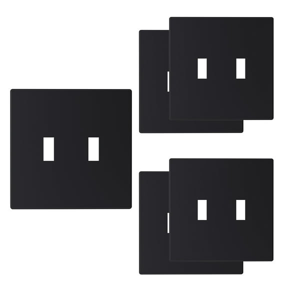 ELEGRP 2-Gang Screwless Toggle Wall Plates, Mid-Size Unbreakable Thermoplastic Faceplate Cover for Toggle Wall Switch & Toggle Dimmer Switch, UL Listed (5-Packļ¼Black)