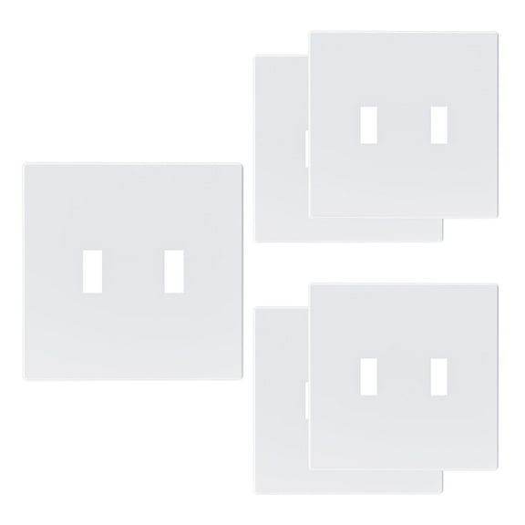 2-Gang Midsize Screwless Toggle Switch Plastic Wall Plate, White (5-Pack)
