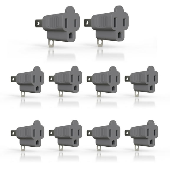 2 Prong to 3 Prong Outlet Plug Adapter, Three Prong to Two Prong Adapter Converters for Wall Outlets Plugs, Polarized Grounding Plug Adapter, ETL Listed, 10 Pack, Gray