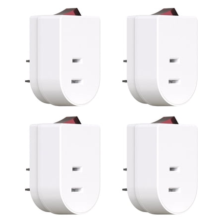 ELEGRP 2 Prong Single outlet Adapter Plug with Red Indicator On/Off switch, White( 4 pack)