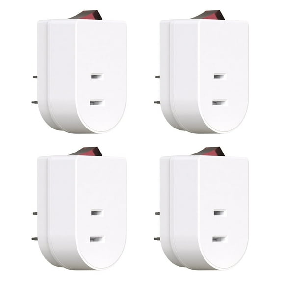 ELEGRP 2 Prong Single outlet Adapter Plug with Red Indicator On/Off switch, White( 4 pack)