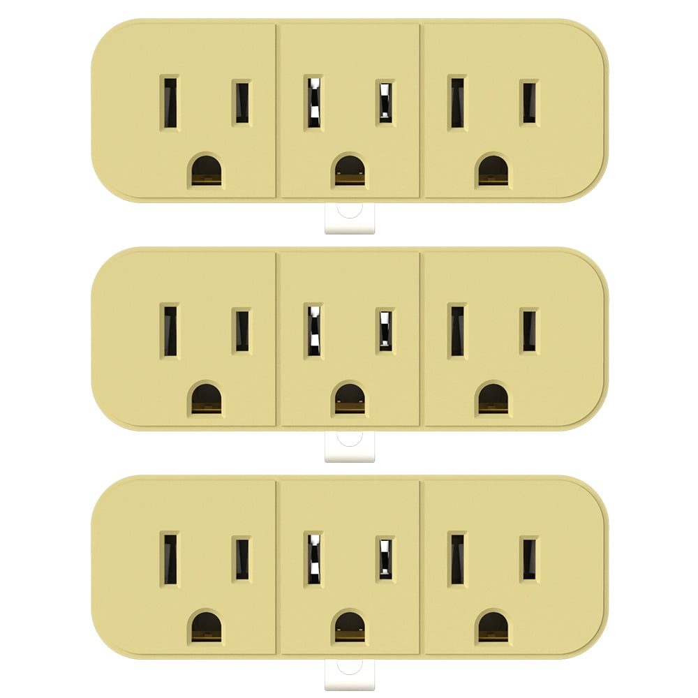 2 to 3 Prong Grounded Triple Outlet Extender, 2-Prong to 3-Prong Adapter Converters for Wall Outlets, Portable Polarized Wall Plug Splitter with 3 AC Outlets, ETL Listed, 3 Packs, Ivory