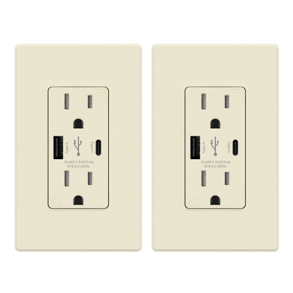 ELEGRP USB Outlets Receptacles, USB C Wall Outlet, 25W 5.0 Amp High Speed Charging USB Electrical Outlet, 15 Amp Tamper-Resistant Outlet with USB C Ports, UL Listed, Wall Plate Included