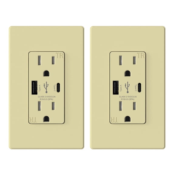 ELEGRP USB Outlets Receptacles, USB C Wall Outlet, 25W 5.0 Amp High Speed Charging USB Electrical Outlet, 15 Amp Tamper-Resistant Outlet with USB C Ports, UL Listed, Wall Plate Included