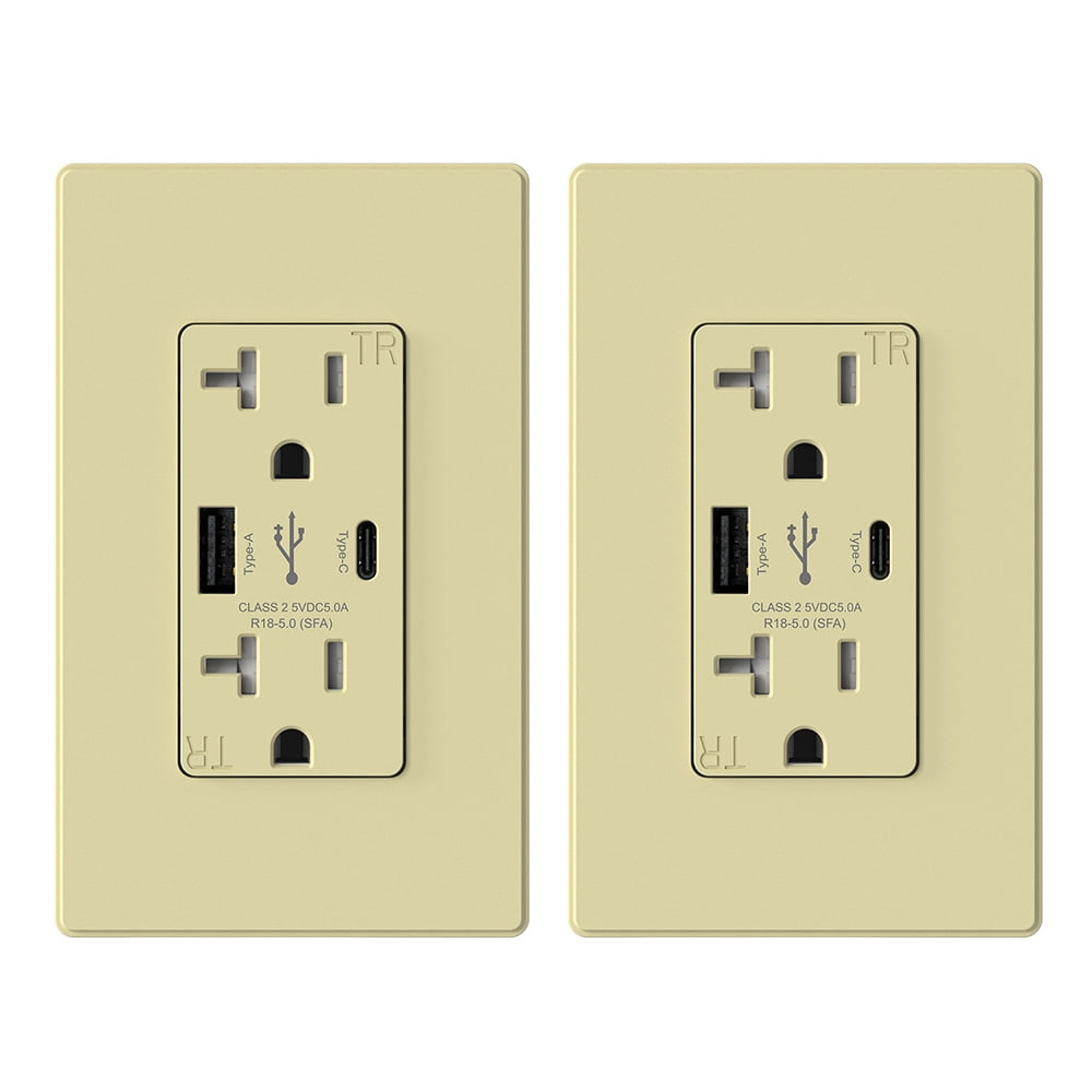 ELEGRP USB Outlets Receptacles, USB C Wall Outlet, 25W 5.0 Amp High Speed Charging USB Electrical Outlet, 20 Amp Tamper-Resistant Outlet with USB C Ports, UL Listed, Wall Plate Included