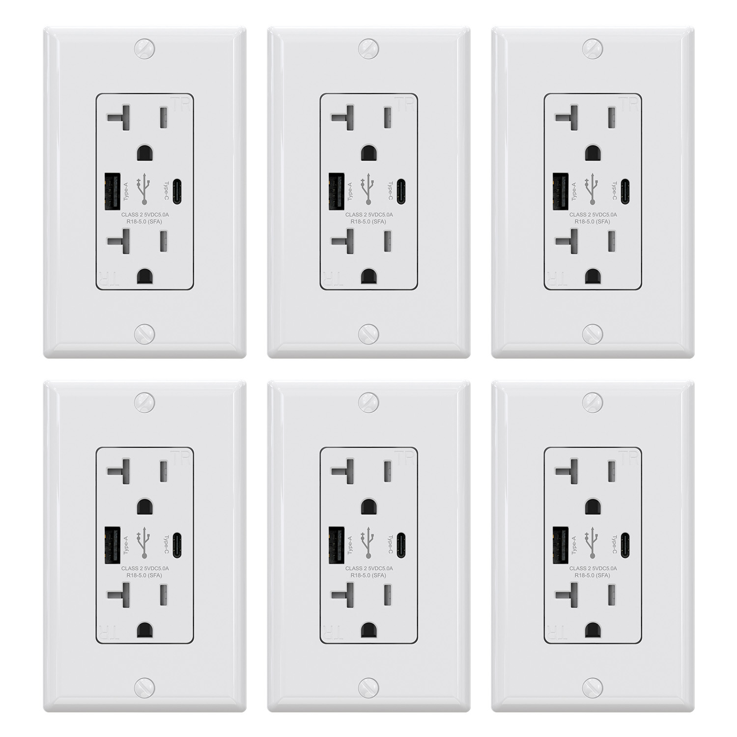 ELEGRP USB Outlets Receptacles, USB C Wall Outlet, 25W 5.0 Amp High Speed Charging USB Electrical Outlet, 20 Amp Tamper-Resistant Outlet with USB C Ports, UL Listed, Wall Plate Included