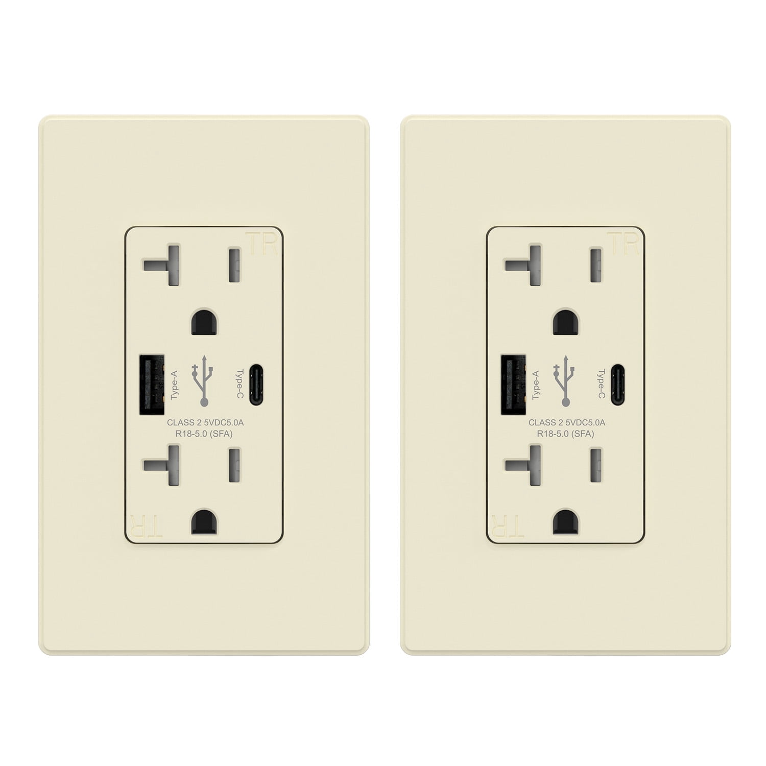 ELEGRP USB Outlets Receptacles, USB C Wall Outlet, 25W 5.0 Amp High Speed Charging USB Electrical Outlet, 20 Amp Tamper-Resistant Outlet with USB C Ports, UL Listed, Wall Plate Included