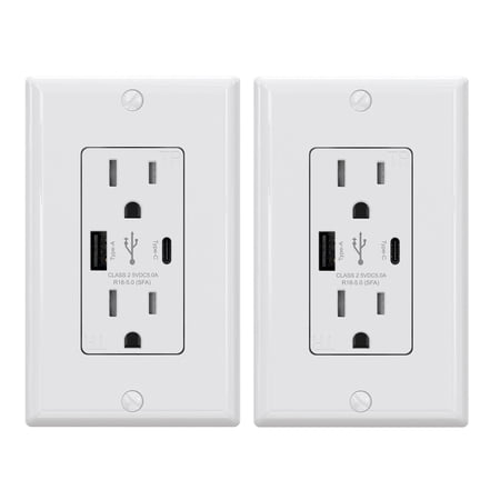 ELEGRP USB Outlets Receptacles, USB C Wall Outlet, 25W 5.0 Amp High Speed Charging USB Electrical Outlet, 15 Amp Tamper-Resistant Outlet with USB C Ports, UL Listed, Wall Plate Included
