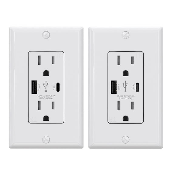ELEGRP USB Outlets Receptacles, USB C Wall Outlet, 25W 5.0 Amp High Speed Charging USB Electrical Outlet, 15 Amp Tamper-Resistant Outlet with USB C Ports, UL Listed, Wall Plate Included