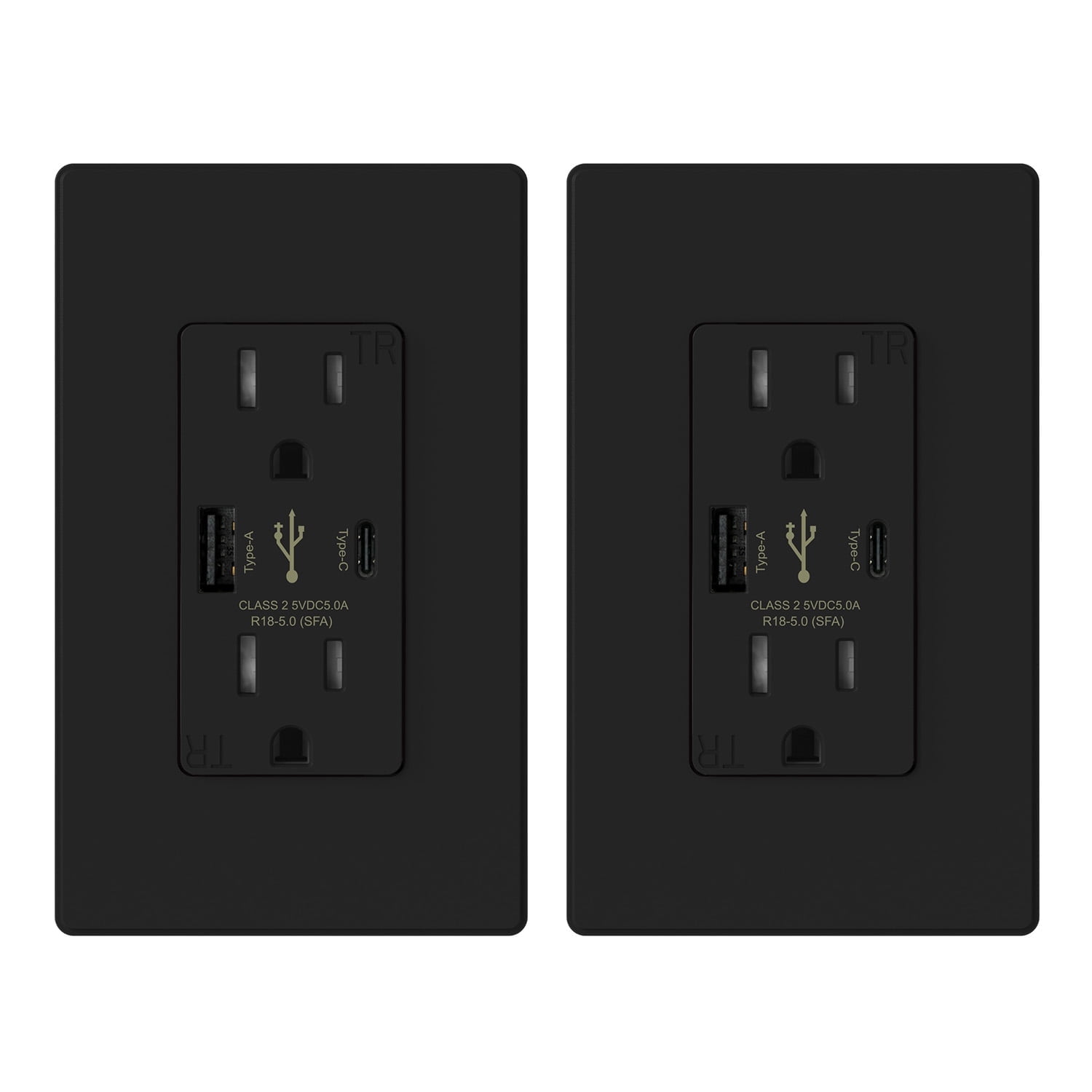 ELEGRP USB Outlets Receptacles, USB C Wall Outlet, 25W 5.0 Amp High Speed Charging USB Electrical Outlet, 15 Amp Tamper-Resistant Outlet with USB C Ports, UL Listed, Wall Plate Included