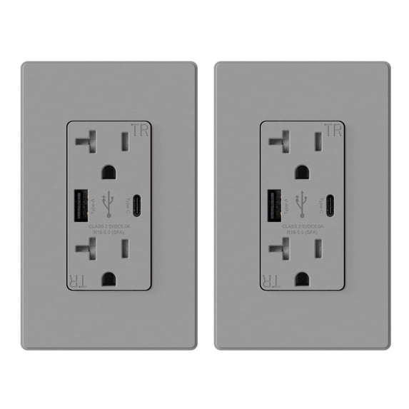 ELEGRP USB Outlets Receptacles, USB C Wall Outlet, 25W 5.0 Amp High Speed Charging USB Electrical Outlet, 20 Amp Tamper-Resistant Outlet with USB C Ports, UL Listed, Wall Plate Included