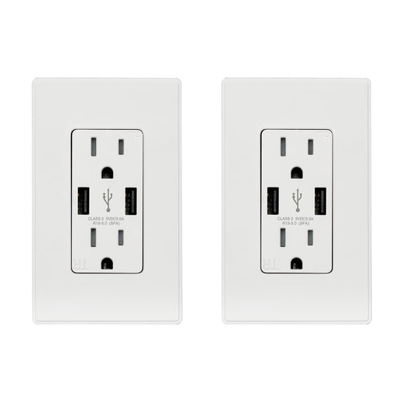 ELEGRP USB Outlets Receptacles, 25W 5.0 Amp High Charging USB Wall Outlet, 15 Amp Tamper-Resistant Electrical Outlet with Type A port, UL Listed, Wall Plate Included