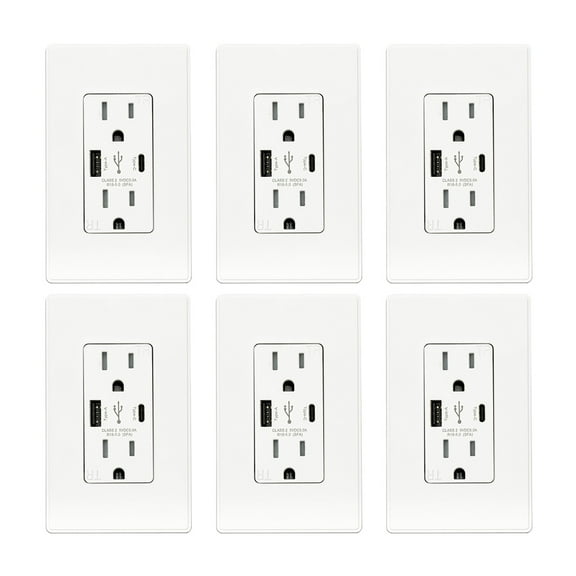 ELEGRP USB Outlets Receptacles, USB C Wall Outlet, 25W 5.0 Amp High Speed Charging USB Electrical Outlet, 15 Amp Tamper-Resistant Outlet with USB C Ports, UL Listed, Wall Plate Included