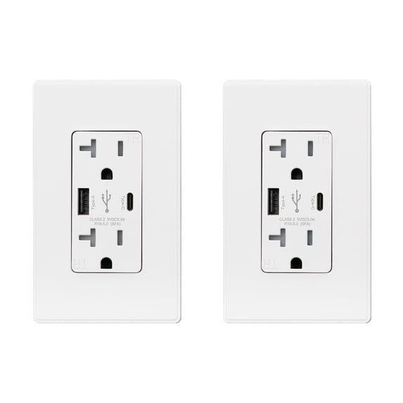 ELEGRP USB Outlets Receptacles, USB C Wall Outlet, 25W 5.0 Amp High Speed Charging USB Electrical Outlet, 20 Amp Tamper-Resistant Outlet with USB C Ports, UL Listed, Wall Plate Included