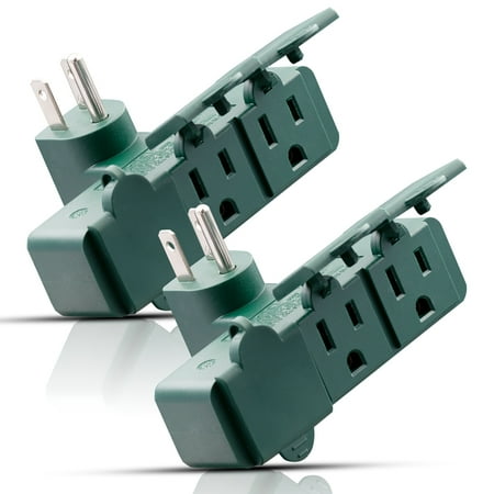 ELEGRP 3 Prong Weatherproof 3-Outlet Extender Adapter, Heavy Duty Triple Grounding Outlet Power Extender with Dust-proof Cover, Indoor/Outdoor Use, ETL Listed, Green (2 pack)