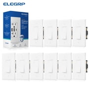 ELEGRP 3 Way Decorative Toggle Switch, 15 Amp 120-277V, Self-Grounding, Residential & Commercial Grade, UL Listed, White (10 Pack)