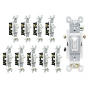 ELEGRP 3 Way Toggle Light Switch, 15 Amp, 120 V, Toggle Framed AC Quiet Switch, in Wall On/Off Switch Replacement, Self-Grounding, Residential and Commercial Grade, UL Listed,10 Pack, Glossy White