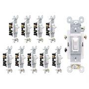 Toggle Light Switch 3 Way, 15 Amp, 120 V, Toggle Framed AC Quiet Switch, in Wall On/Off Switch Replacement, Self-Grounding, Residential and Commercial Grade, UL Listed,10 Pack, Glossy White
