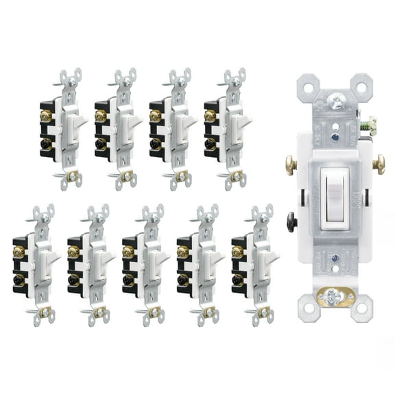 Toggle Light Switch 3 Way, 15 Amp, 120 V, Toggle Framed AC Quiet Switch, in Wall On/Off Switch Replacement, Self-Grounding, Residential and Commercial Grade, UL Listed,10 Pack, Glossy White