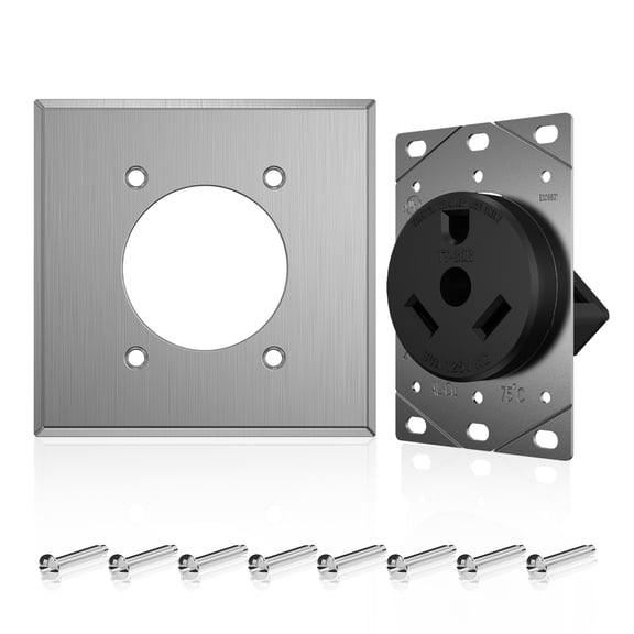 ELEGRP 30 Amp 125V NEMA TT-30R Heavy-Duty Power Receptacle, UL Listed, for Welders, Plasma Cutters, Electric Ranges, Dryers and More, with Square Wallplate