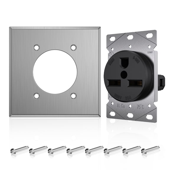 ELEGRP 30 Amp 250V NEMA 6-30R Heavy-Duty Power Receptacle, UL Listed, for Welders, Plasma Cutters, Electric Ranges, Dryers and More, with Square Wallplate