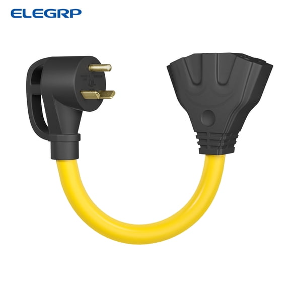 ELEGRP 30 Amp to 110 RV Adapter Plug 3 Way Outlet Splitter NEMA TT 30P to 3X5 15R 5 20R 10AWG STW with Grip Handles UL Compliant