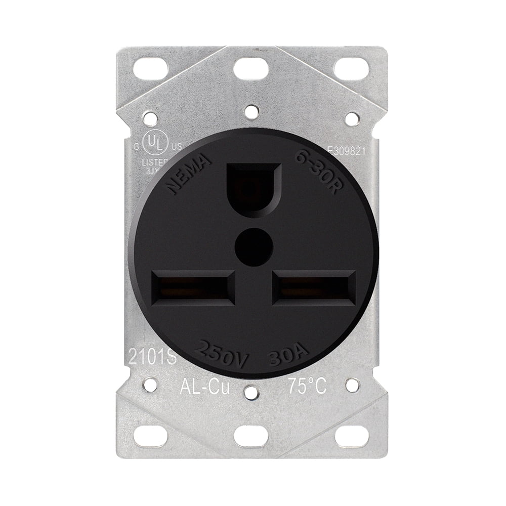 30 Amp Black Thermoplastic Tamper Resistant Single Outlet