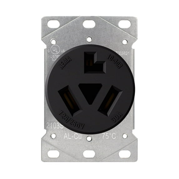 ELEGRP 30 Amps 3 Prong Dryer Outlet, 125/250V Flush Mounting Power Outlet, NEMA 10-30R Receptacle, Straight Blade Dryer Outlet, Non-Grounding, 3 Pole 3 Wire, UL Listed, 1 Pack