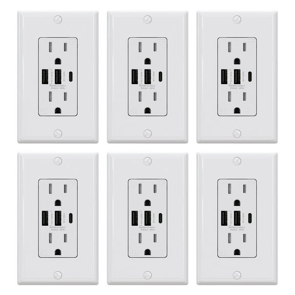 USB Outlets Receptacles, 3 Port USB C Wall Outlet, 30W 6.0A USB Electrical Outlet, 15 Amp Tamper Resistant Outlet with USB C Ports, UL Listed, Wall Plate Included