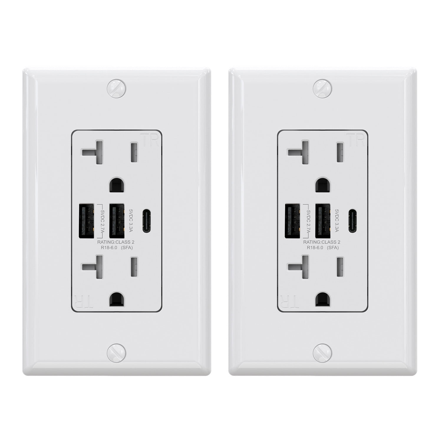 USB Outlets Receptacles, 3 Port USB C Wall Outlet, 30W 6.0A USB Electrical Outlet, 15 Amp Tamper Resistant Outlet with USB C Ports, UL Listed, Wall Plate Included