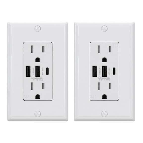 USB Outlets Receptacles, 3 Port USB C Wall Outlet, 30W 6.0A USB Electrical Outlet, 15 Amp Tamper Resistant Outlet with USB C Ports, UL Listed, Wall Plate Included