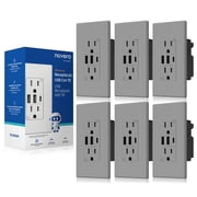 ELEGRP 30W 6.0 Amp 3-Port USB Wall Outlet, 15A Duplex Receptacle with Dual Type A & C Ports,UL Listed,w/Srewless Wall Plate, Matte Grey 6PC