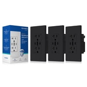 ELEGRP 30W 6.0 Amp 3-Port USB Wall Outlet, 20A Duplex Receptacle with Dual Type C & A Ports,UL Listed,w/Srewless Wall Plate, Matte Black 3PC