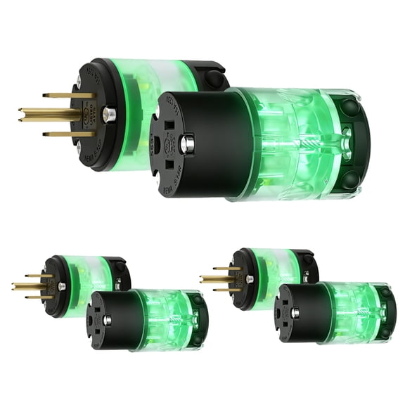 ELEGRP 3PC Black 2 Pole 3 Wire Grounding Straight Blade Lighted Plug and Connector 15A 125V Heavy Duty Electrical Cord Repair End