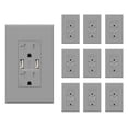thumbnail image 1 of ELEGRP 4.0A USB Outlet, Dual Type A in-Wall Charger with 20A Duplex TR Outlet, Wall Plate Included, Gray (10-Pack), 1 of 10