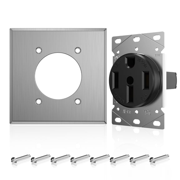 ELEGRP 50 Amp 125/250V NEMA 14-50R Heavy-Duty Power Receptacle, UL Listed, for Welders, Plasma Cutters, Electric Ranges, Dryers and More, with Square Wallplate