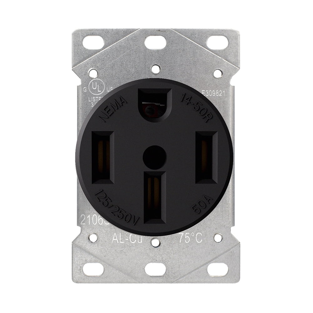Black Thermoplastic 50 Amp Tamper Resistant Single Outlet