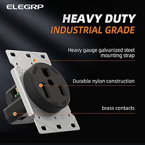 ELEGRP 50 Amps 250V Flush Mounting Power Outlet, NEMA 6-50R Receptacle, Straight Blade Welder Outlet, Heavy Duty, Grounding, 2 Pole 3 Wire, UL Listed, 1 Pack