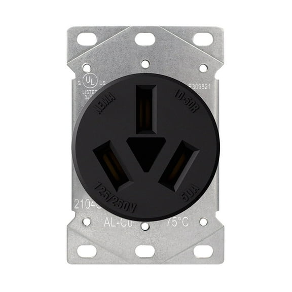 ELEGRP 50 Amps Range Power Receptacle,125/250V Flush Mounting Power Outlet, NEMA 10-50R, Straight Blade Range Outlet, Non-Grounding, 3 Pole 3 Wire, UL Listed, 1 Pack