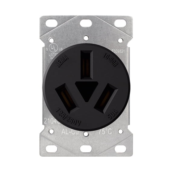 ELEGRP 50 Amps Range Power Receptacle,125/250V Flush Mounting Power Outlet, NEMA 10-50R, Straight Blade Range Outlet, Non-Grounding, 3 Pole 3 Wire, UL Listed, 1 Pack