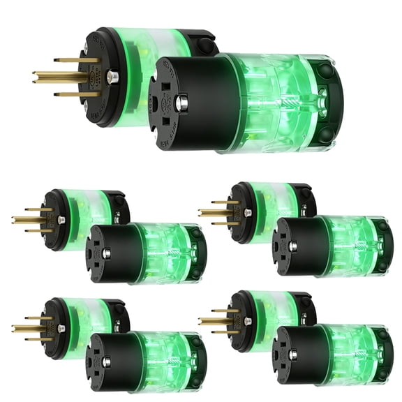 ELEGRP 5PC Black 2 Pole 3 Wire Grounding Straight Blade Lighted Plug and Connector 15A 125V Bulk Electrical Cord Replacement Ends