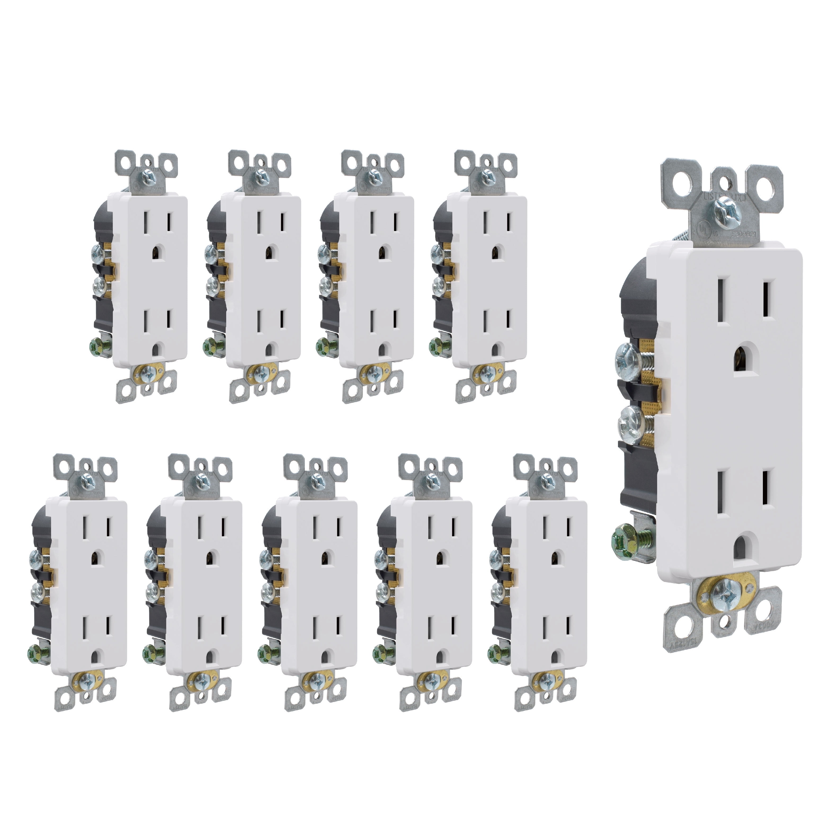 ELEGRP Decorative Receptacle, 15A 125V Standard Electrical Wall Outlet, 2 Pole 3 Wire, Non- tamper Resistant, NEMA 5-15R, Self-Grounding Residential Grade Outlet, UL List,Glossy White, 10 Pack