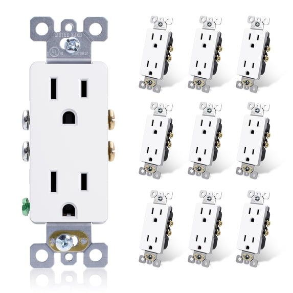 ELEGRP Decorative Receptacle, 15A 125V Standard Electrical Wall Outlet, 2 Pole 3 Wire, Non- tamper Resistant, NEMA 5-15R, Self-Grounding Residential Grade Outlet, UL List,Glossy White, 10 Pack