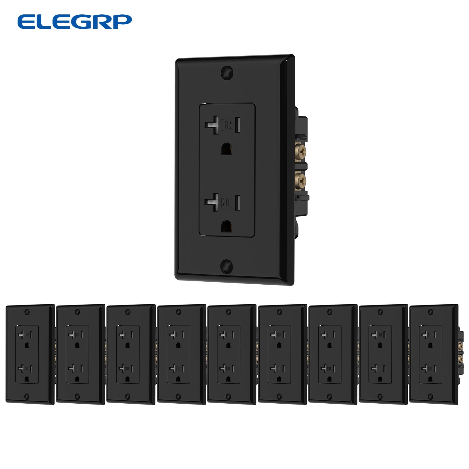 ELEGRP Decorative Receptacles 2-Pole 3-Wire Grounding Tamper-Resistant 20A 125V NEMA 5-20R Black 10 Pack