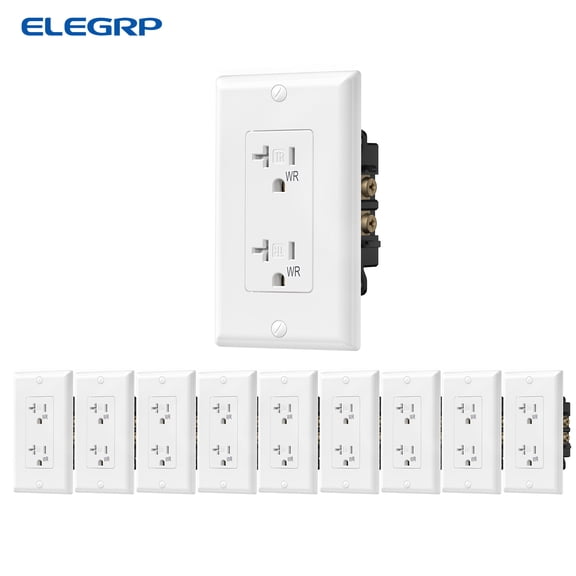 ELEGRP Decorative Receptacles 2-Pole 3-Wire Grounding Tamper-Resistant Weather-Resistant 20A 125V NEMA 5-20R White 10 Pack