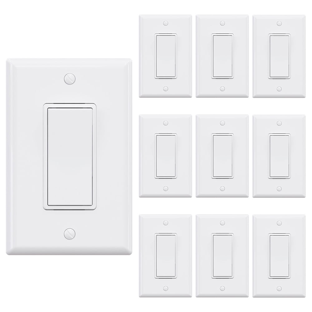 ELEGRP Single Pole Decorator Light Switch with Plate 15Amp, 120/277V, Paddle Rocker Switch Replacement, On/Off Switch, Self-Grounding, Residential Grade, w/Wall Plate, UL/CUL