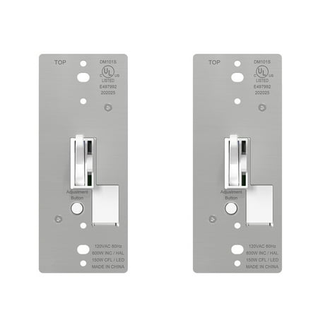 ELEGRP Digital Toggle Dimmer Switch for Dimmable LED, CFL and Incandescent Light Bulbs, Single Pole or 3-Way Toggle LED Dimmer Light Switch, UL Listed, 2 PC, White